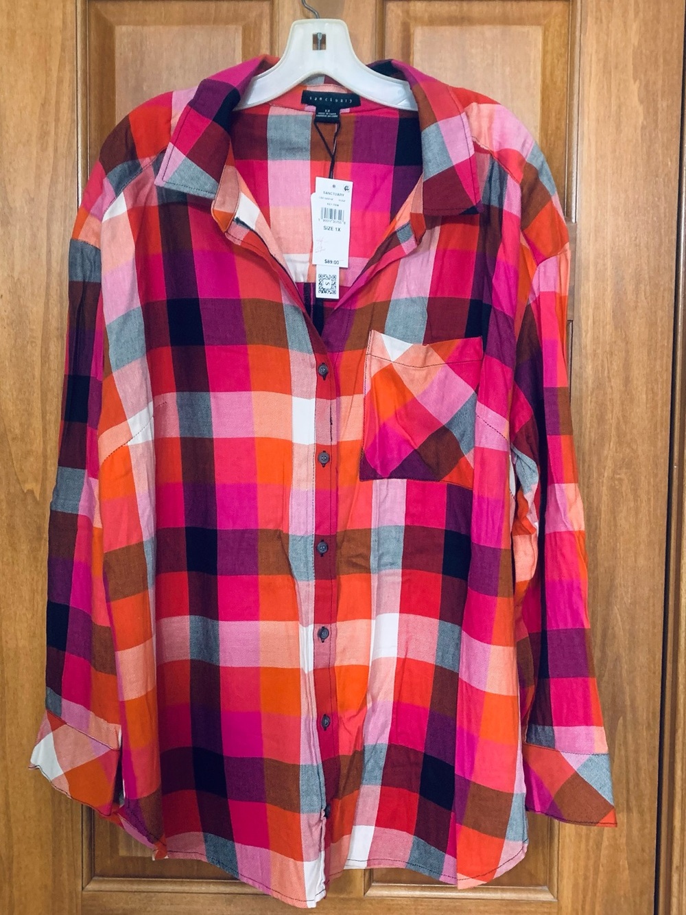 Sanctuary Vibrant Plaid Button-Down Tunic Shirt 1X NWT Plus